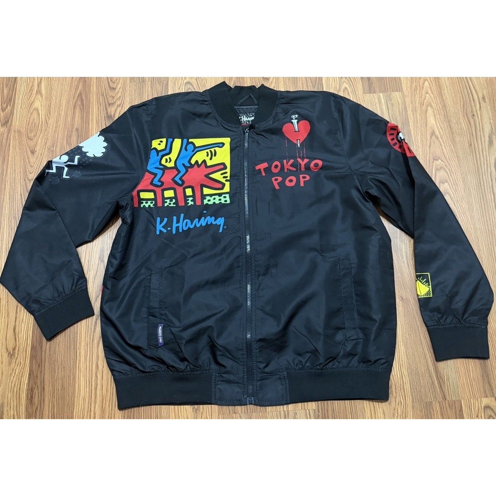 Keith Haring Members Only Bomber Jacket Mens Large Tokyo Pop Art Black